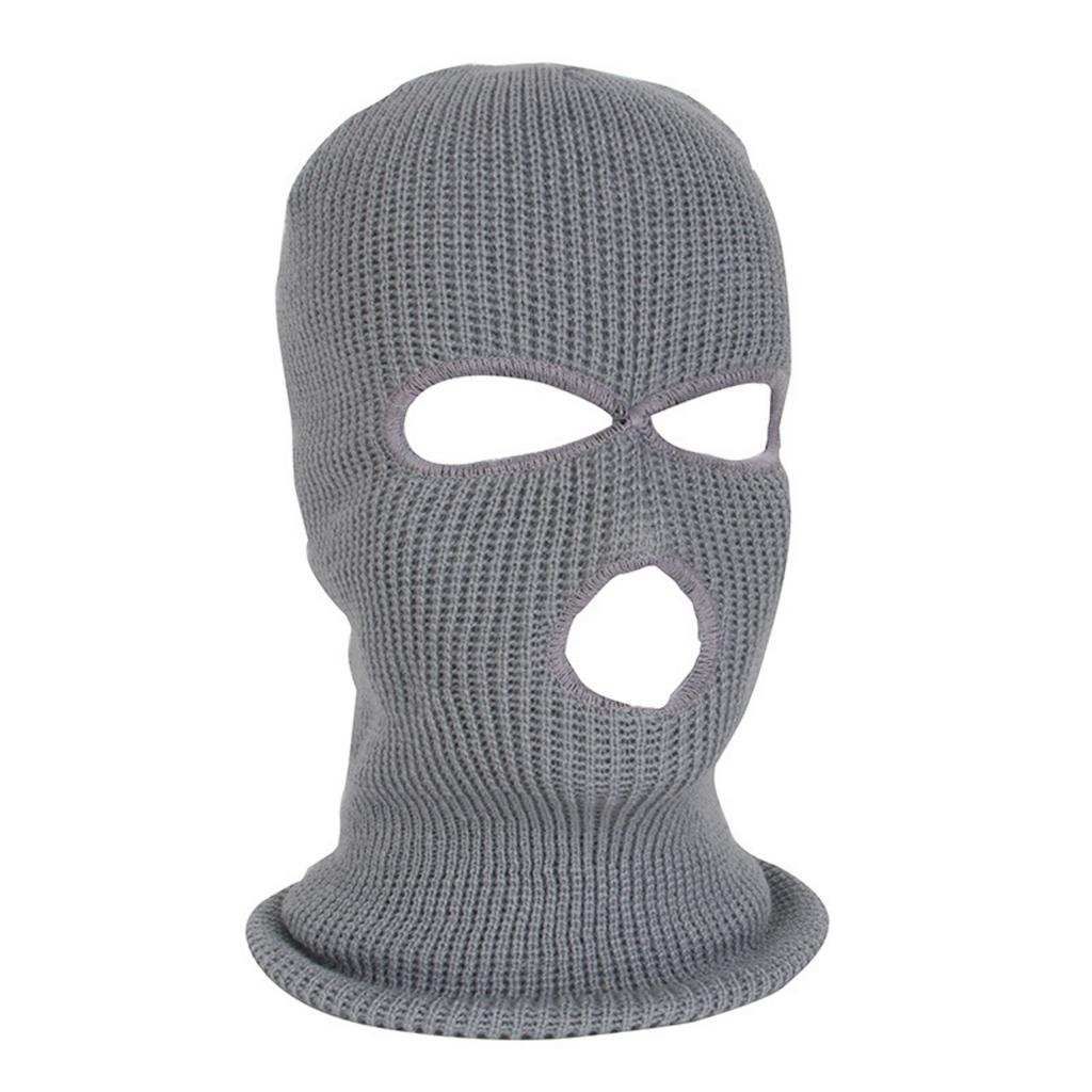 3-Hole Balaclava Knit Knitted Full Face Ski Cover Mask Beanie Hat Gray