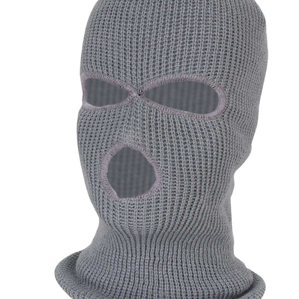 3-Hole Balaclava Knit Knitted Full Face Ski Cover Mask Beanie Hat Gray
