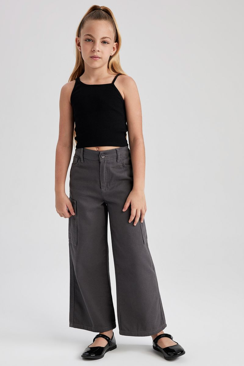 Girl Casual Cropped Fit Sleeveless Knitted Athlete - Black