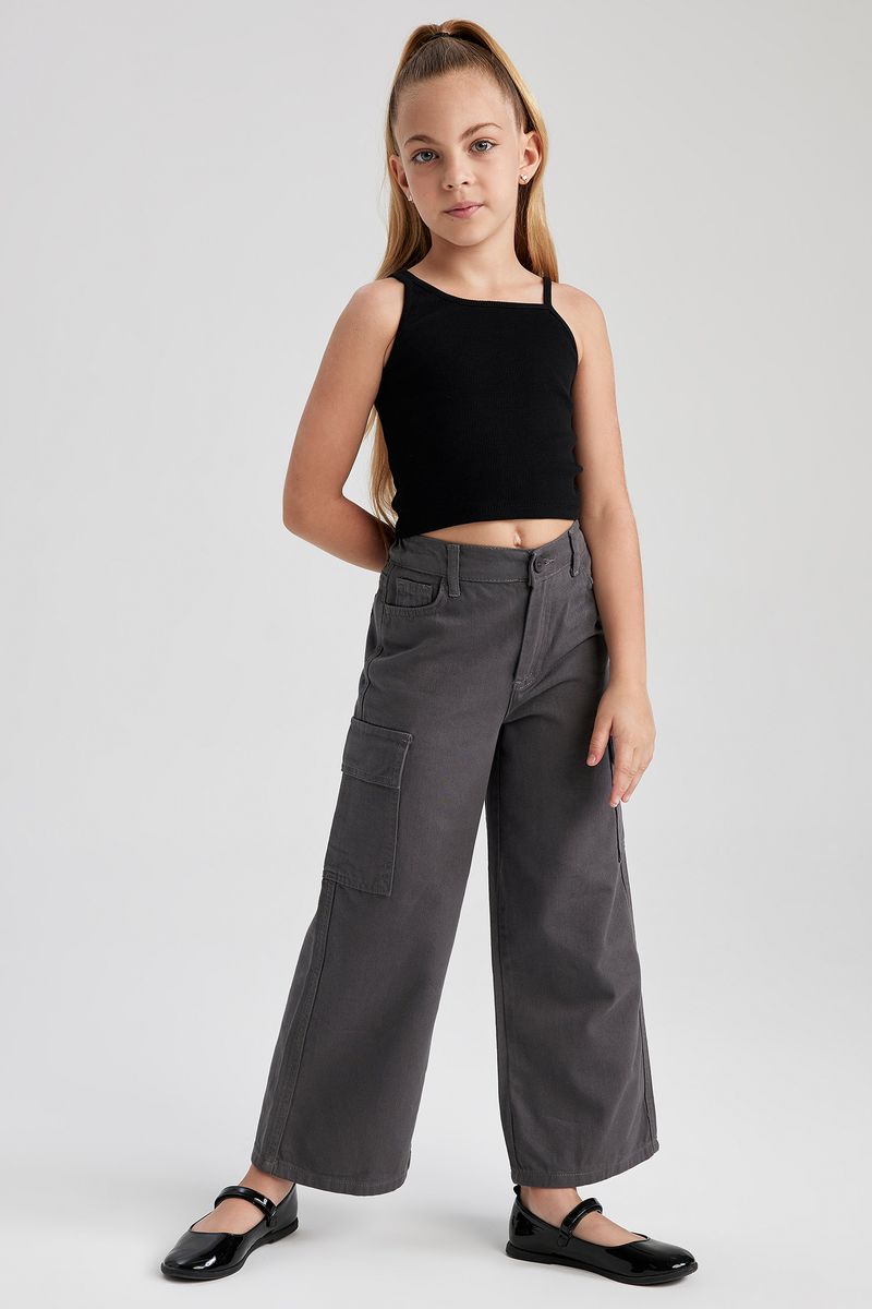 Girl Casual Cropped Fit Sleeveless Knitted Athlete - Black