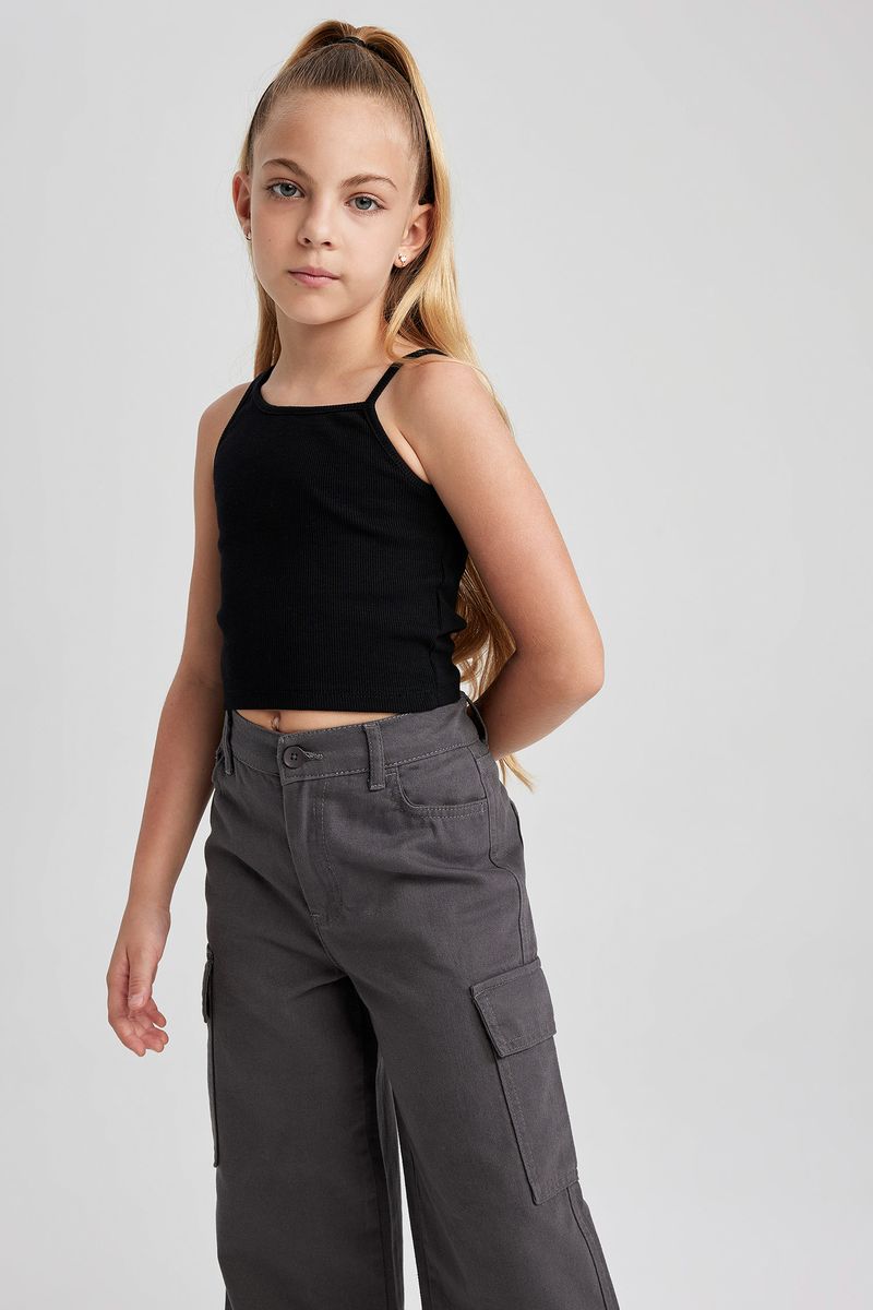 Girl Casual Cropped Fit Sleeveless Knitted Athlete - Black
