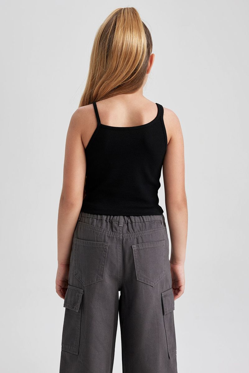 Girl Casual Cropped Fit Sleeveless Knitted Athlete - Black