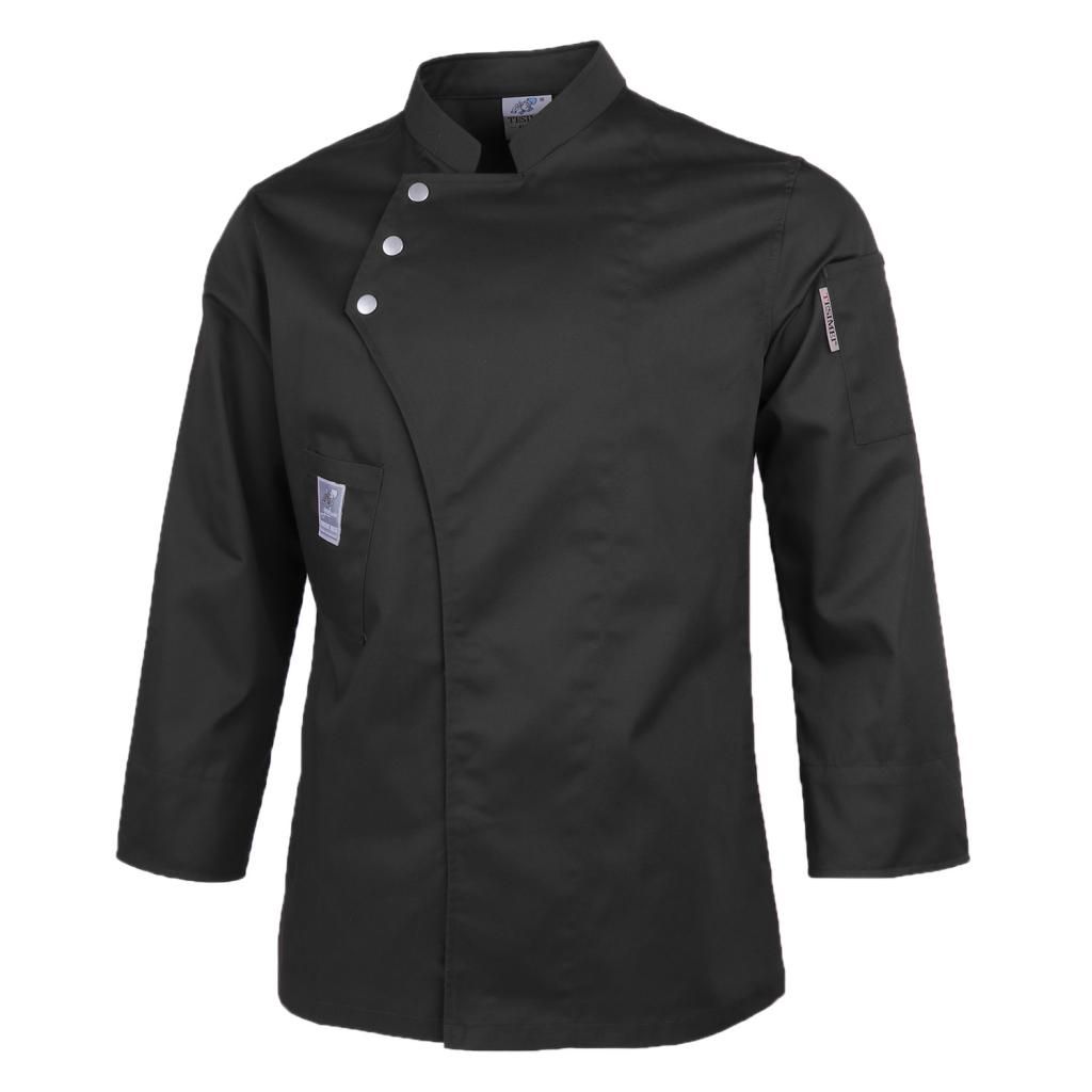 Women Men Chef Jacket Coat Shirt Waiter Waitress Uniforms Black XXL