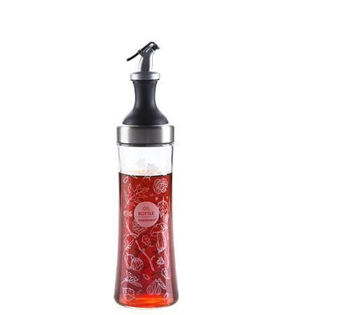 550ml Kitchen Glass Oil Bottle Gravy Boats Household Oiler Soy Sauce Vinegar Condiment Pot With Stainless Steel Leakproof  HLS
