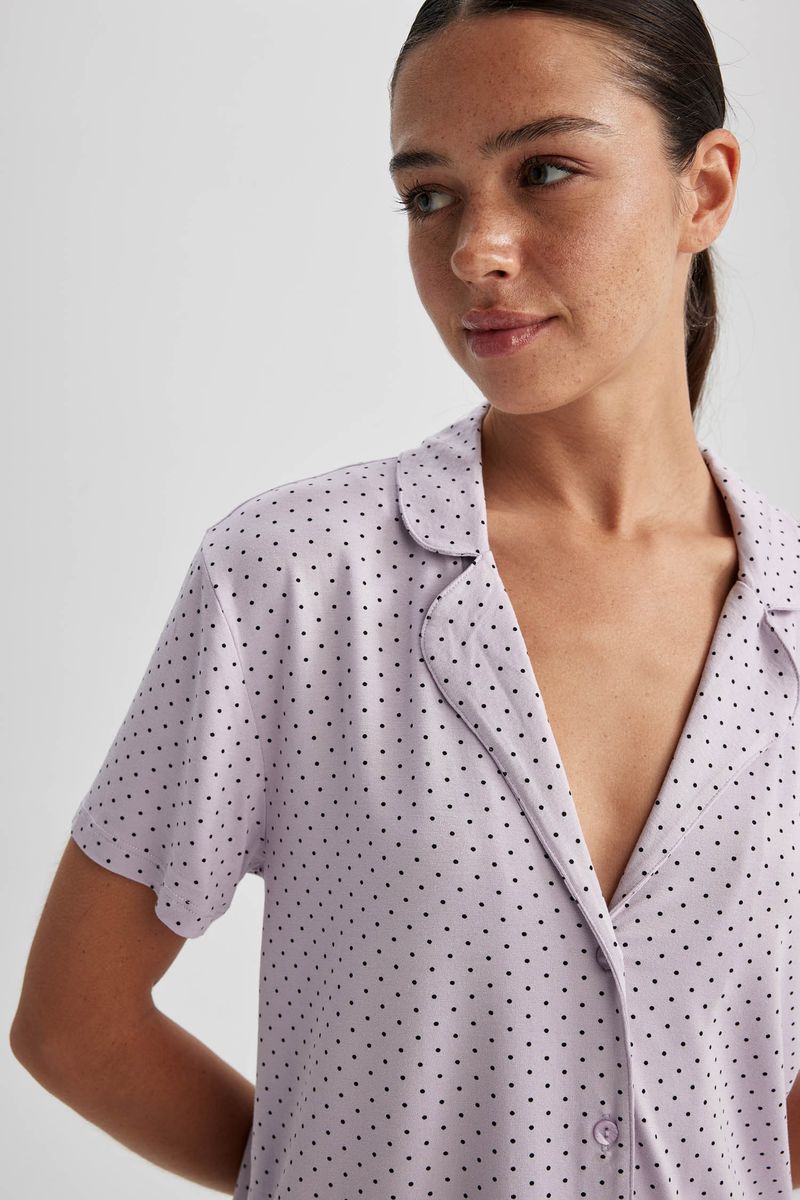 2 Piece Woman Casual Regular Fit Short Sleeve Homewear Knitted Sets - Purple