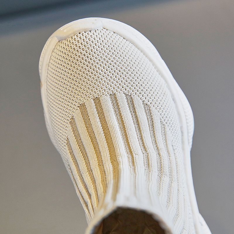 Kids Knitting Sneakers Girls High Tops Sock Shoes (Beige)