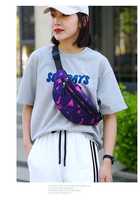 Cross Body Bag Light Nylon Double Layer Waist Bag - Purple
