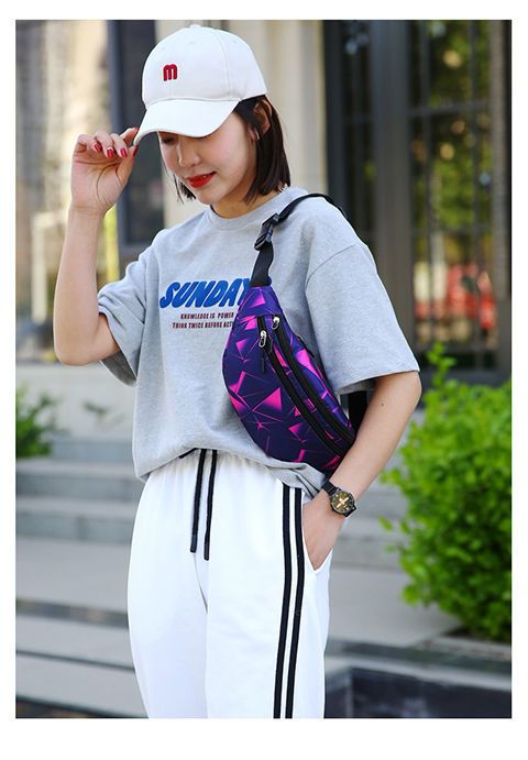 Cross Body Bag Light Nylon Double Layer Waist Bag - Purple