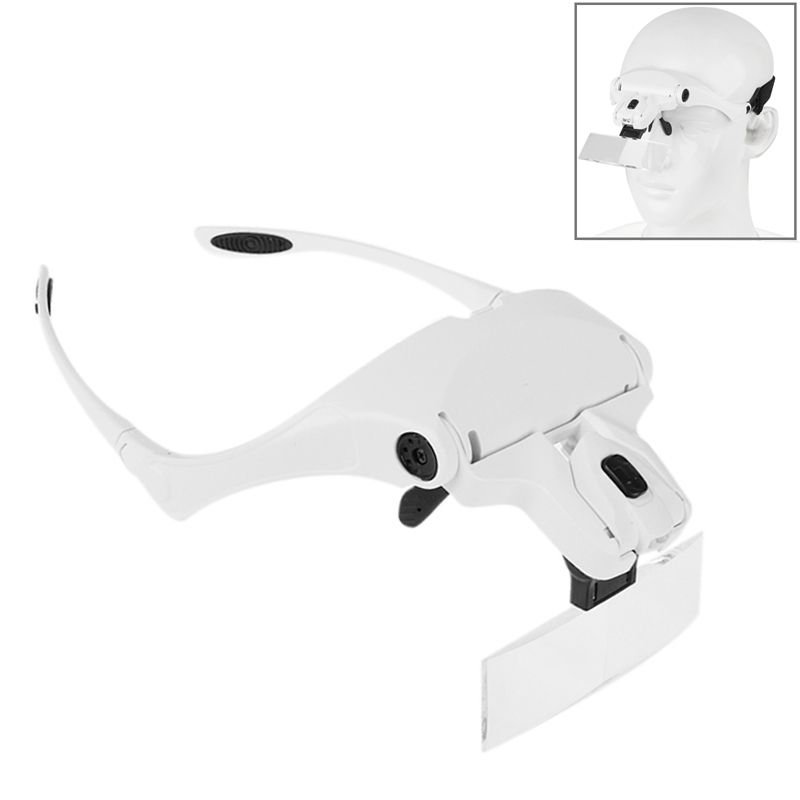 5 Lens 1.0X-3.5X Loupe Glasses Bracket Headband Magnifier With 2 LED Lights Eye Magnification Goggles Magnifying Tool(White)