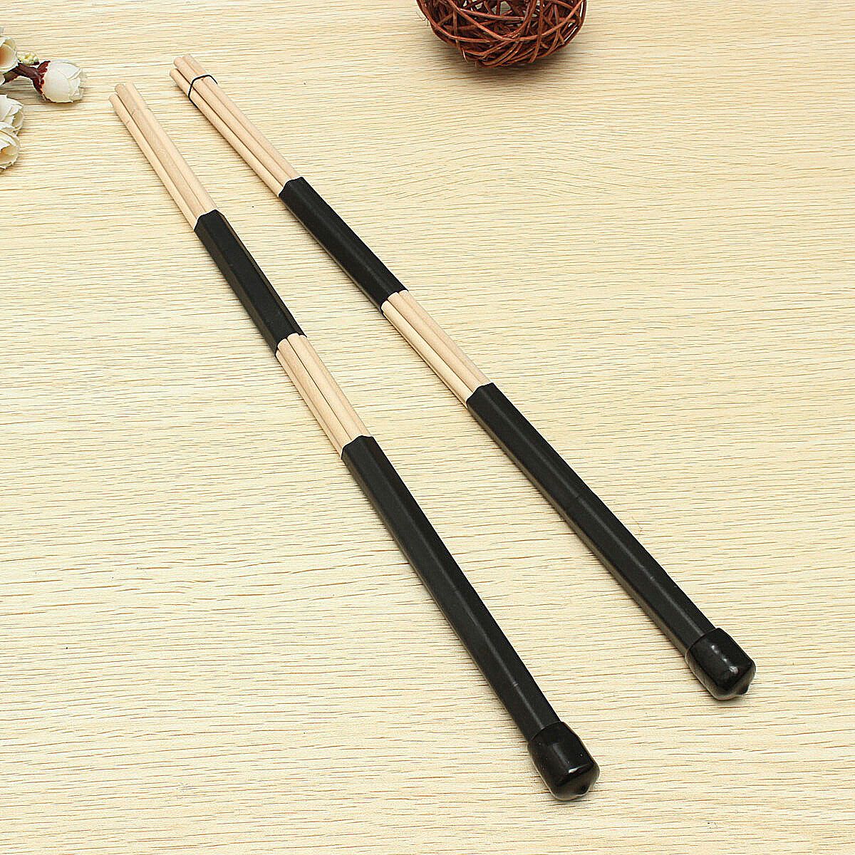 1 Pair Black Wooden Drumsticks Rods Professional Drum Sticks Rubber Handle NEW
