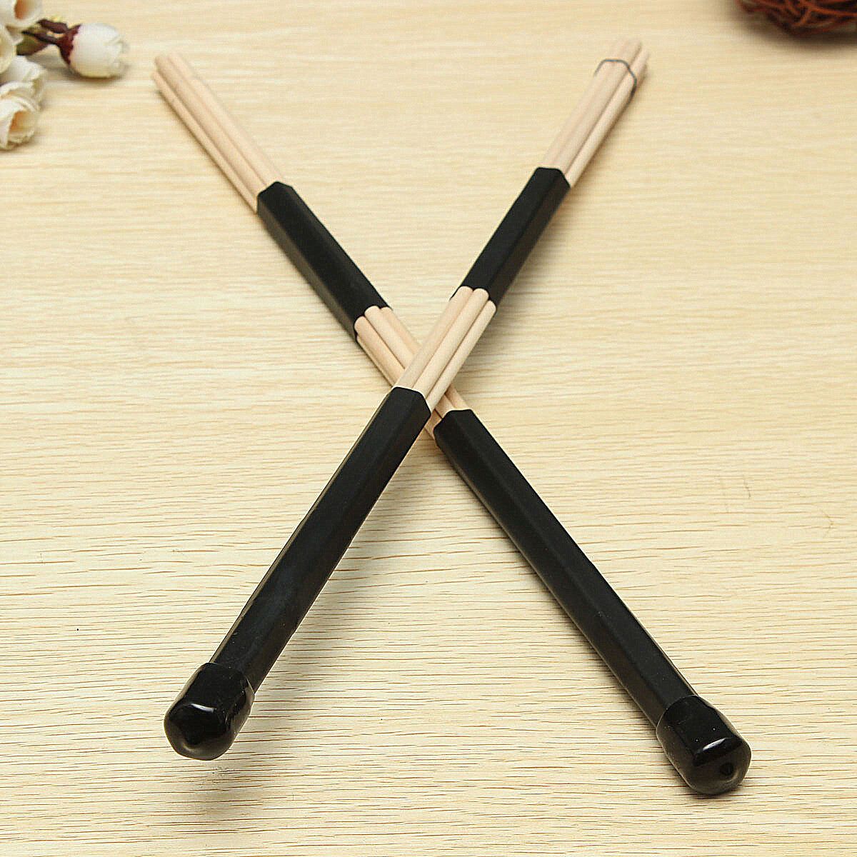 1 Pair Black Wooden Drumsticks Rods Professional Drum Sticks Rubber Handle NEW