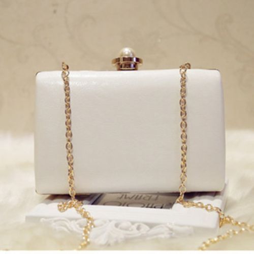Women Leather Evening Bag Dinner Party Lady Wedding Flower White