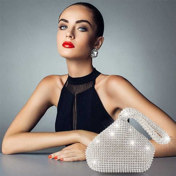 Silver Women Evening Bag Women's Clutch Purse Bag Triangle Full Rhinestones Bags for Party Cocktail Wedding