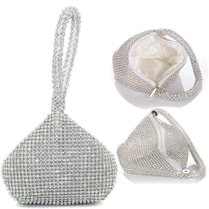 Silver Women Evening Bag Women's Clutch Purse Bag Triangle Full Rhinestones Bags for Party Cocktail Wedding
