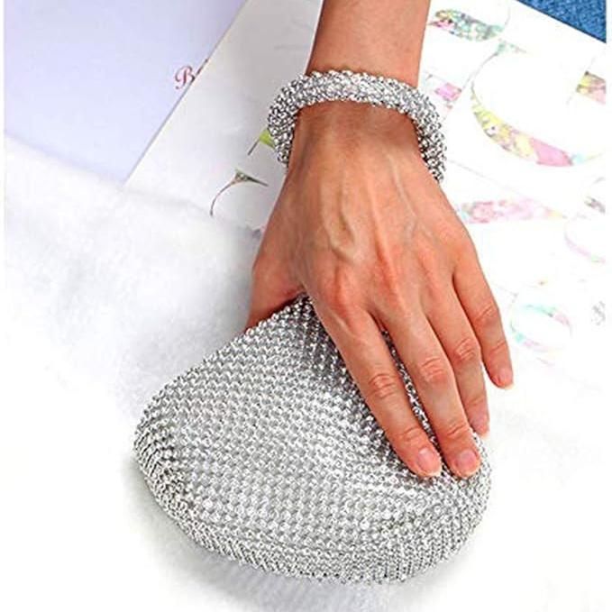 Silver Women Evening Bag Women's Clutch Purse Bag Triangle Full Rhinestones Bags for Party Cocktail Wedding
