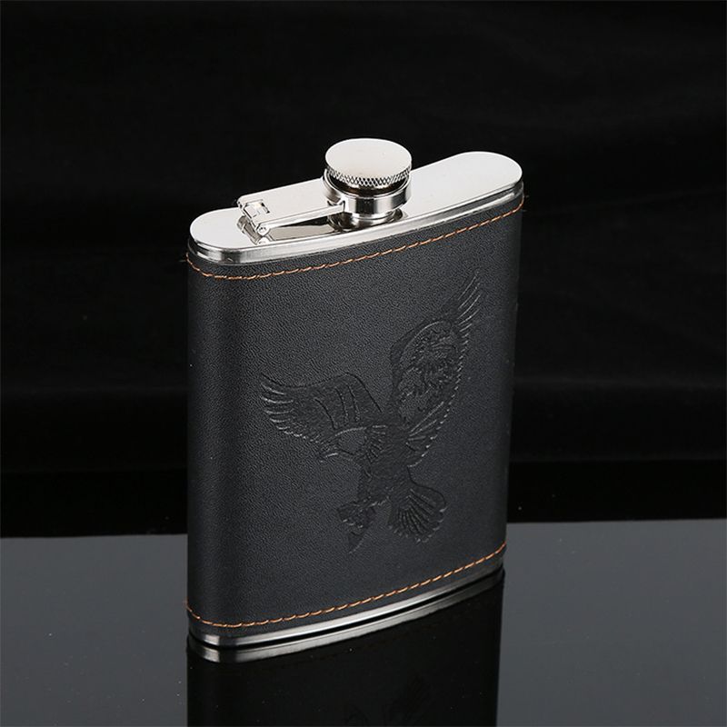 High Quality Mini 7oz Whisky Flask Portable Pocket Eagle Logo Hip Flask PU Leather Pr