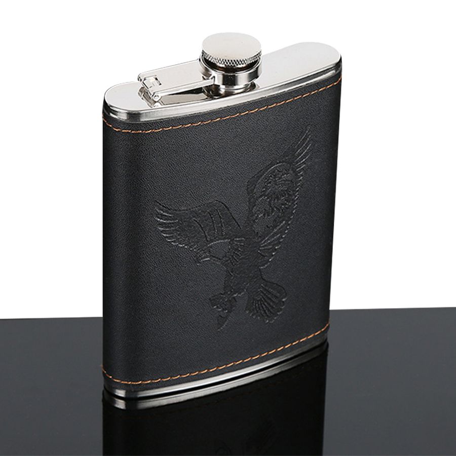 High Quality Mini 7oz Whisky Flask Portable Pocket Eagle Logo Hip Flask PU Leather Pr