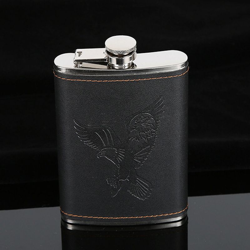 High Quality Mini 7oz Whisky Flask Portable Pocket Eagle Logo Hip Flask PU Leather Pr