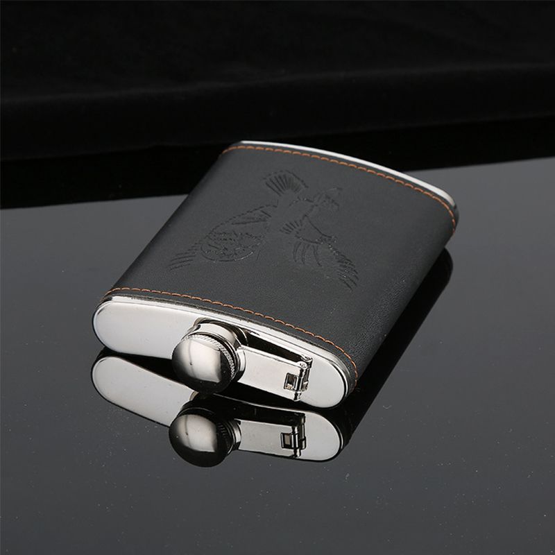 High Quality Mini 7oz Whisky Flask Portable Pocket Eagle Logo Hip Flask PU Leather Pr