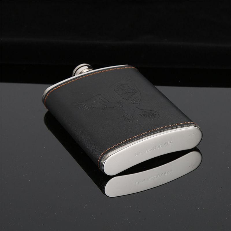 High Quality Mini 7oz Whisky Flask Portable Pocket Eagle Logo Hip Flask PU Leather Pr