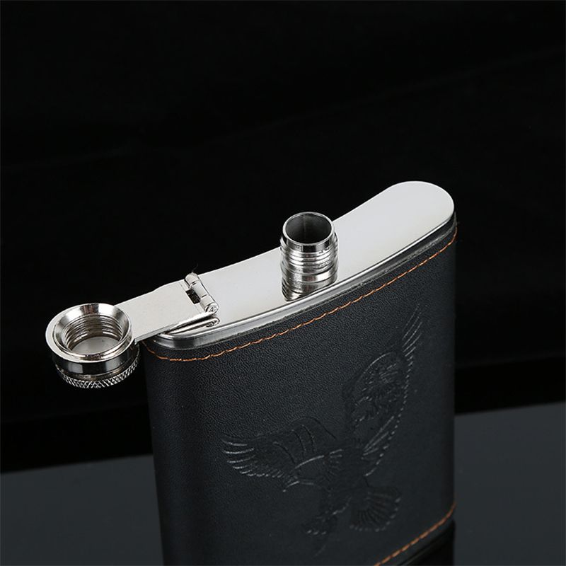 High Quality Mini 7oz Whisky Flask Portable Pocket Eagle Logo Hip Flask PU Leather Pr
