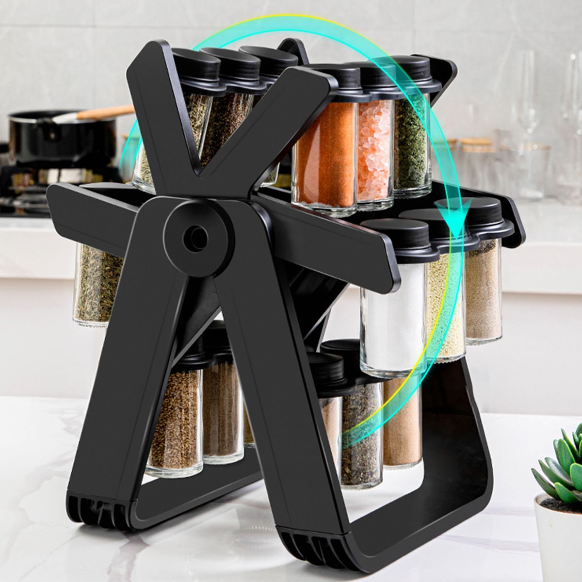 18PCS Jar Spice Rack 360°Rotating Ferris Wheel Spice Rack
