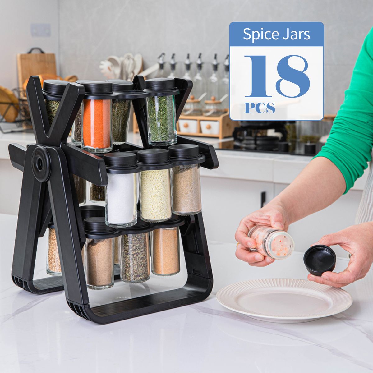18PCS Jar Spice Rack 360°Rotating Ferris Wheel Spice Rack