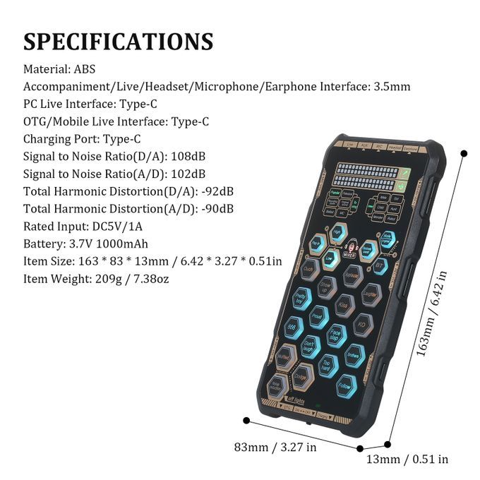 Live Sound Card Handheld Outdoor Portable DSP Sound Card