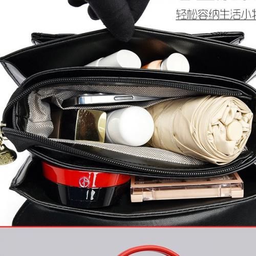 Black Leather 4 Compartment  Ladies/ Women Hand Bag