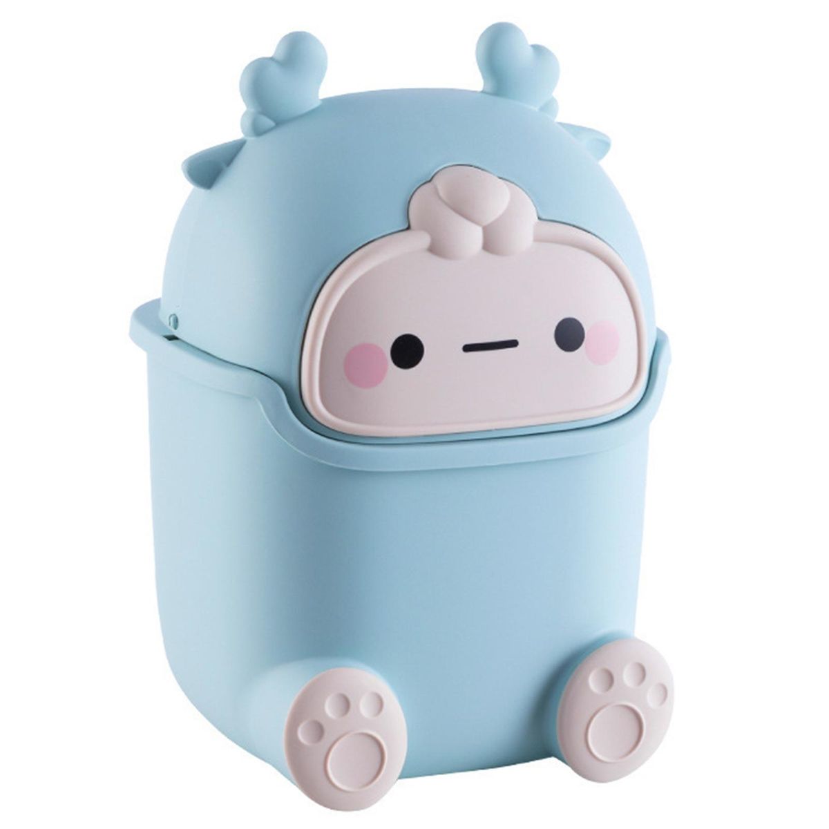 Trash Bin Mini Animal Shape Office Trash Basket Light Blue