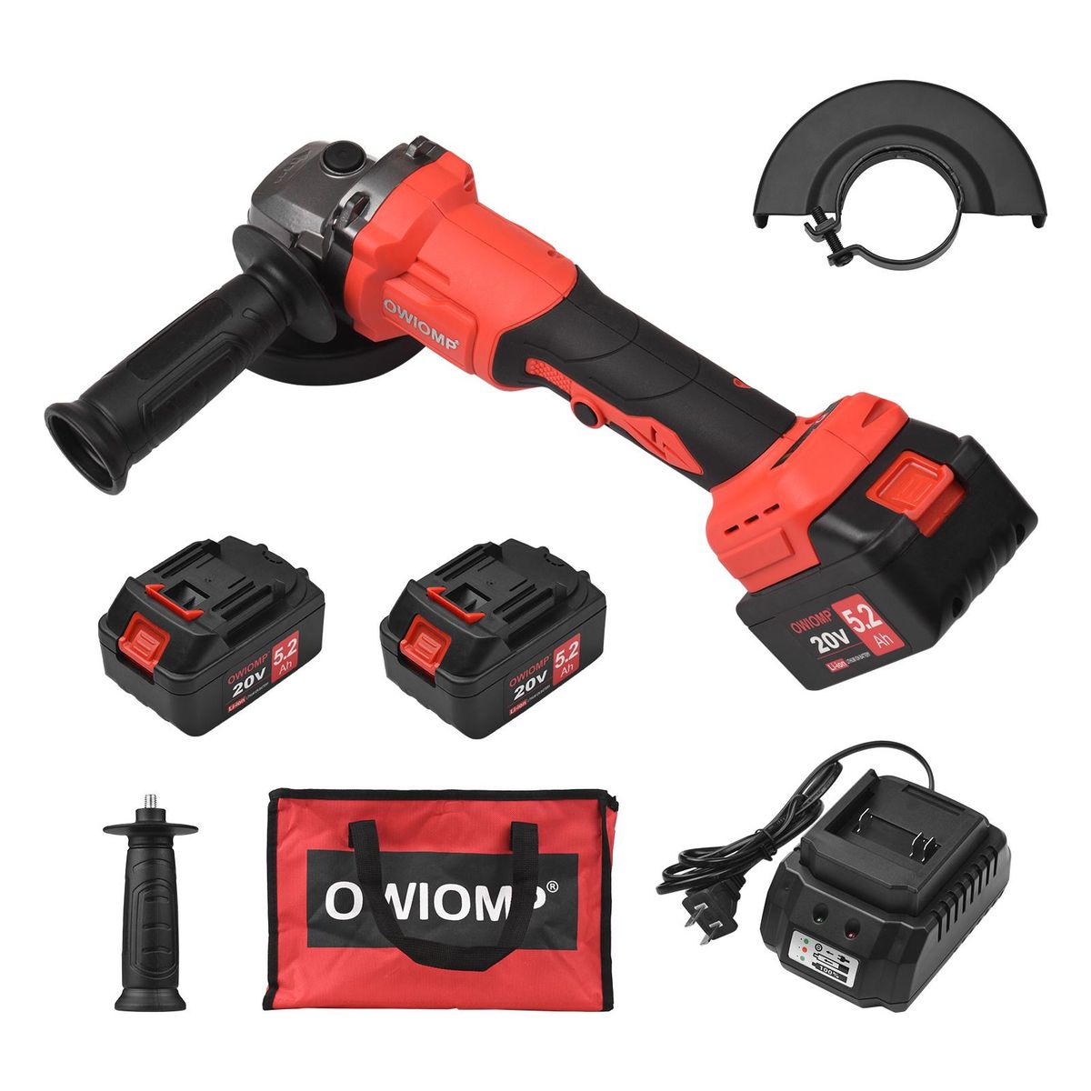 20V Cordless Angle Grinder Electric Angle Grinder Tool 100mm 10000RPM Brushless Motor 2-Position Adjustable Auxiliary Handle Storage Bag Handheld Electric Grinder