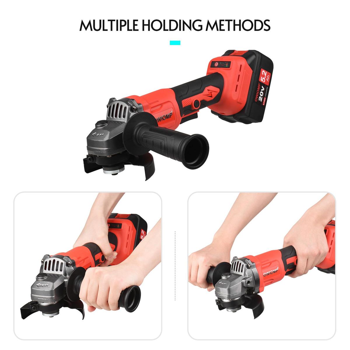 20V Cordless Angle Grinder Electric Angle Grinder Tool 100mm 10000RPM Brushless Motor 2-Position Adjustable Auxiliary Handle Storage Bag Handheld Electric Grinder