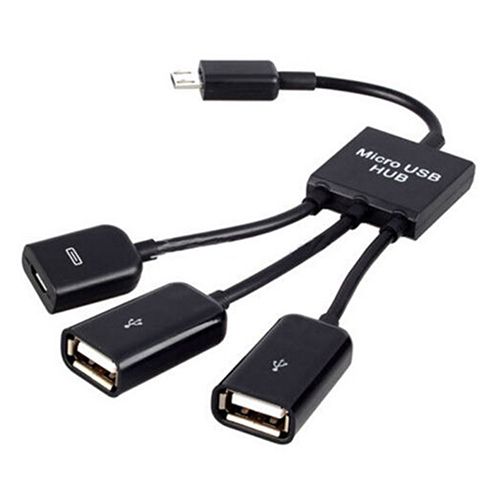 3in1 Micro USB HUB OTG Male To Female Dual USB 2.0-Black