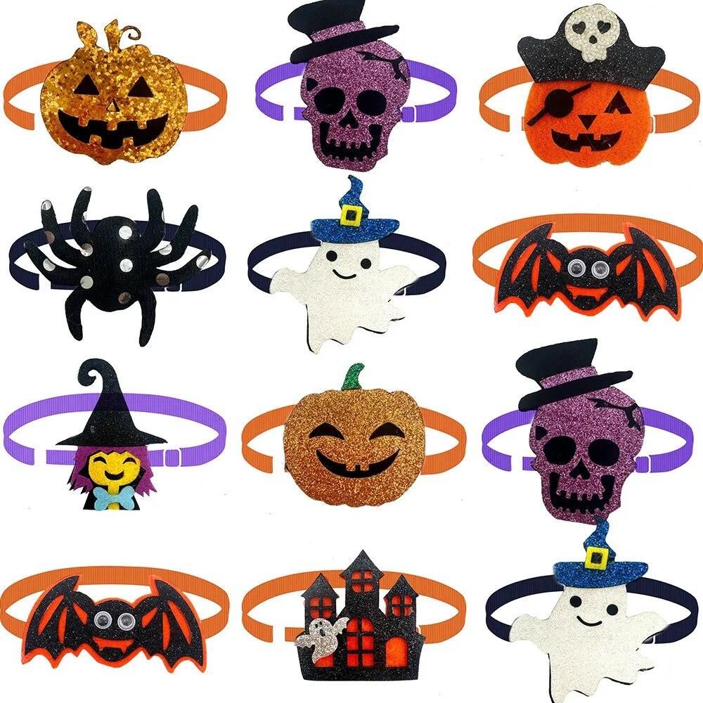 10pcs Dog Bow Tie Spider Skull Halloween Grooming Dog Cat Bowtie Pet Supplies Adjustable Dog Collar Accessories for Small Dog