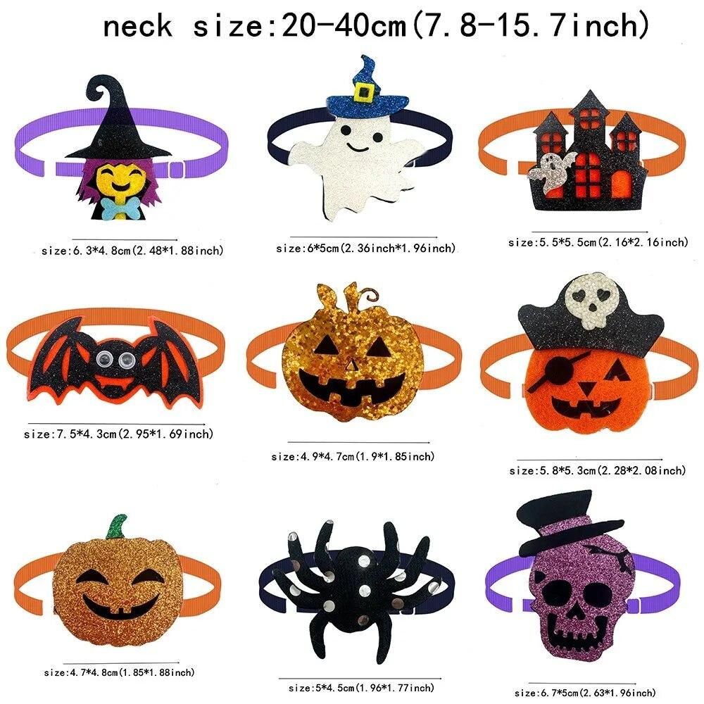 10pcs Dog Bow Tie Spider Skull Halloween Grooming Dog Cat Bowtie Pet Supplies Adjustable Dog Collar Accessories for Small Dog