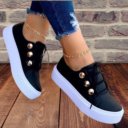 Light Weight Casual Ladies Sporty Sneakers Flat Platform Shoe-black