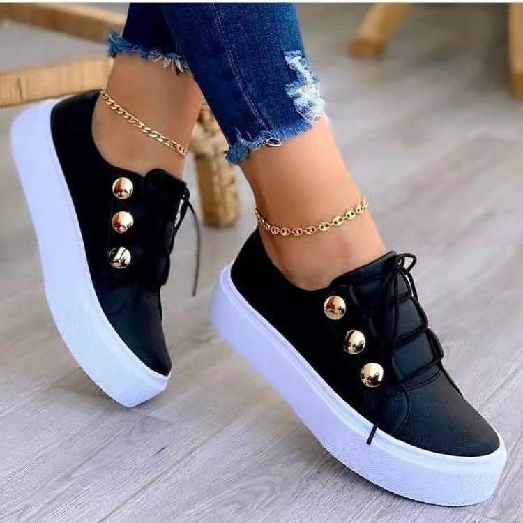 Light Weight Casual Ladies Sporty Sneakers Flat Platform Shoe-black