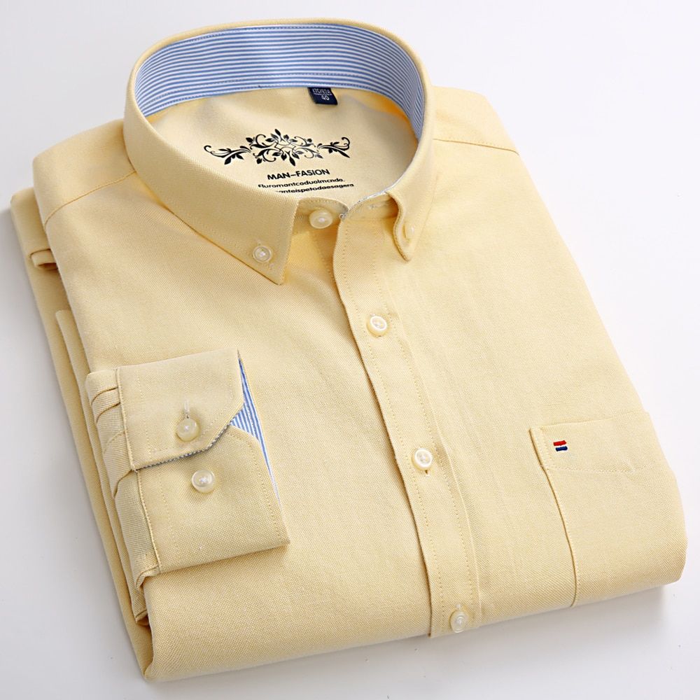 Men's Regular-Fit Long-Sleeve Sturdy Knit Oxford Shirt Embroidered Pocket Button-down Casual Versatile Shirts Gray