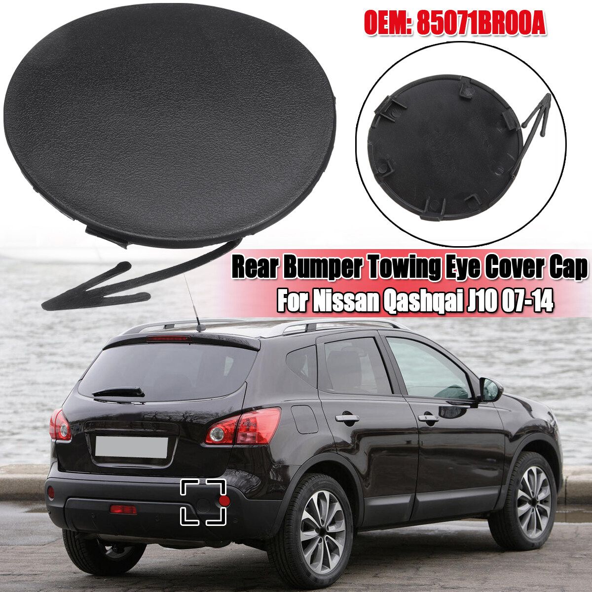 Bumper Rear Towing Eye Cover Cap Black For Nissan Qashqai J10 07-14 85071BR00A