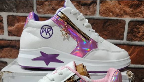 Fancy Party Zip Up Star Sneakers For Ladies - White N Purp