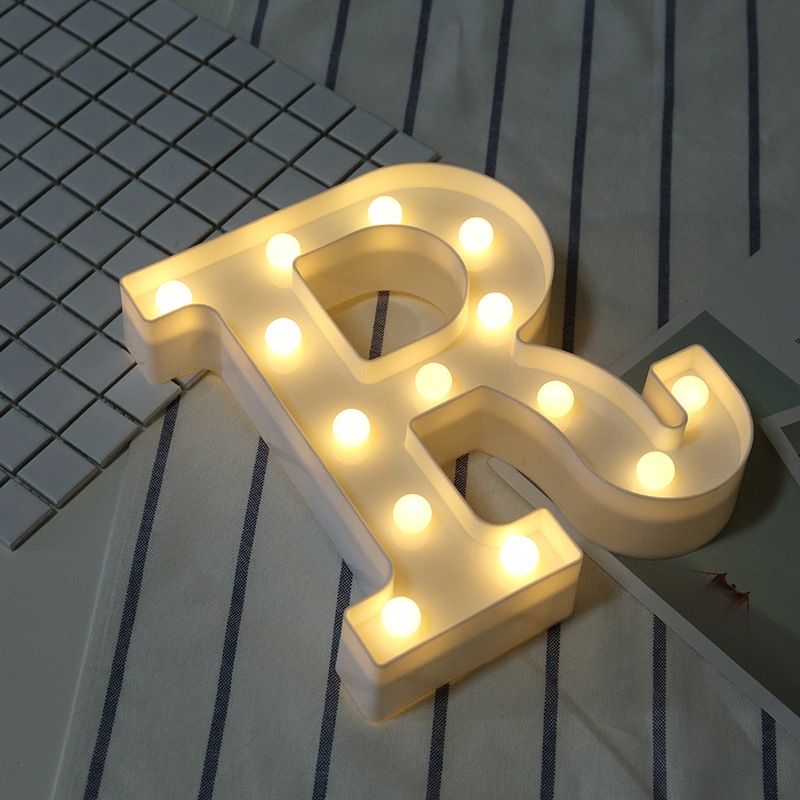 Alphabet R English Letter Shape Decorative Light, Dry Battery Powered Warm White Standing Hanging LED Holiday Light