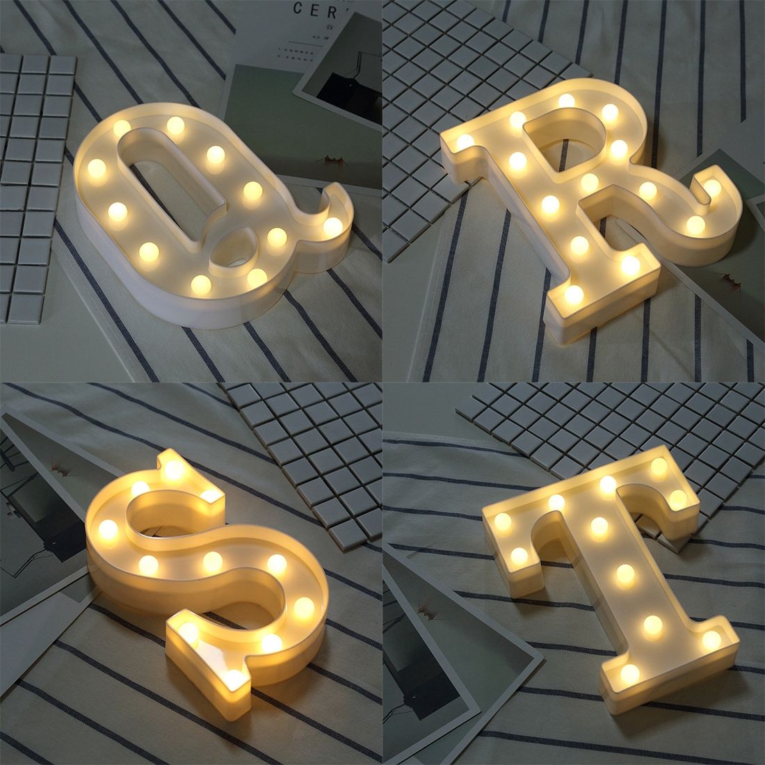 Alphabet R English Letter Shape Decorative Light, Dry Battery Powered Warm White Standing Hanging LED Holiday Light