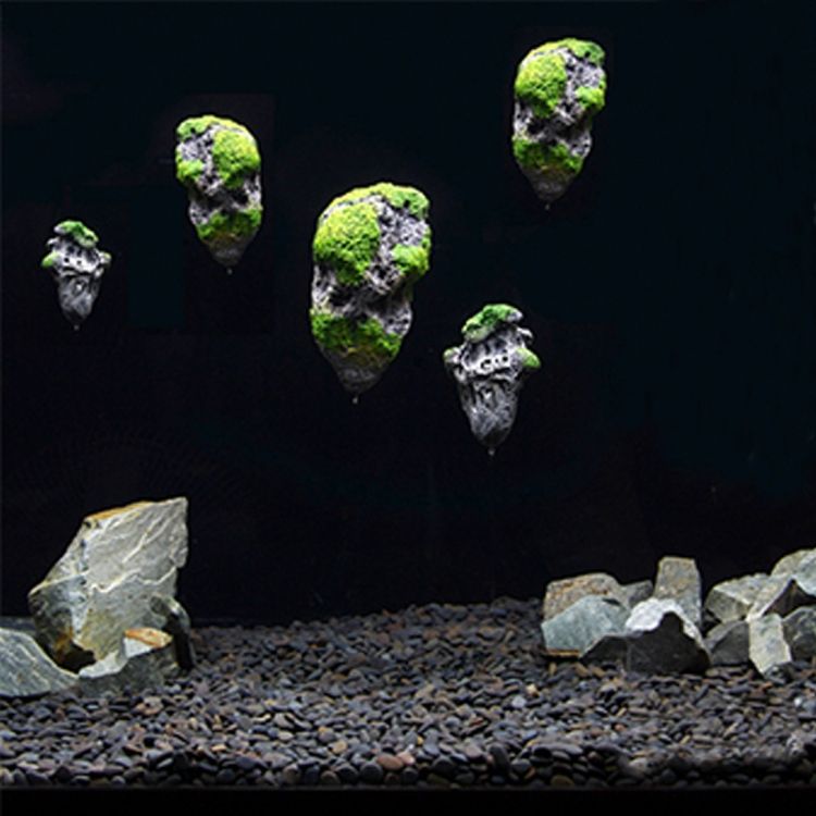 Aquarium Decoration Floating Pumice Suspended Stone Artificial Fish Tank Acuarios Moss Flying Rock Aquatic Ornament Landscape, Small Size: 5.8 X 9.2cm