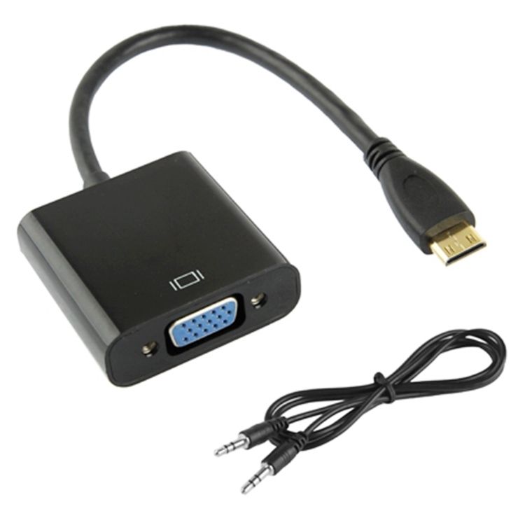 22cm Full HD 1080P Mini HDMI Male To VGA Female Video Adapter Cable With Audio Cable(Black)
