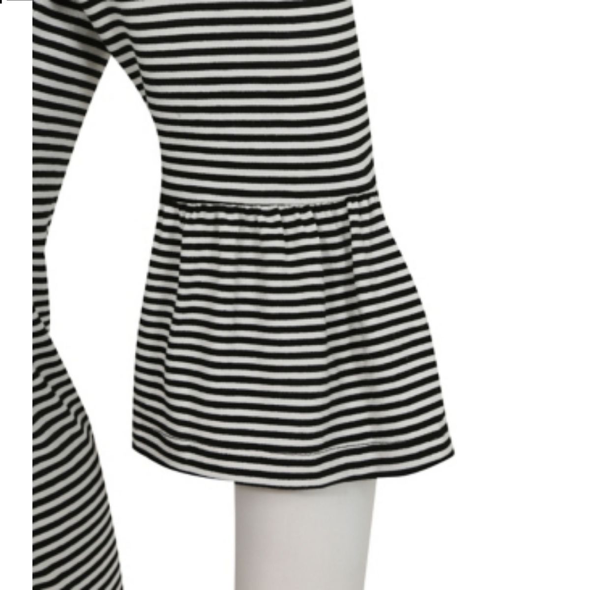U0076-Stripe Flare Sleeve White And Black Maternity Dress