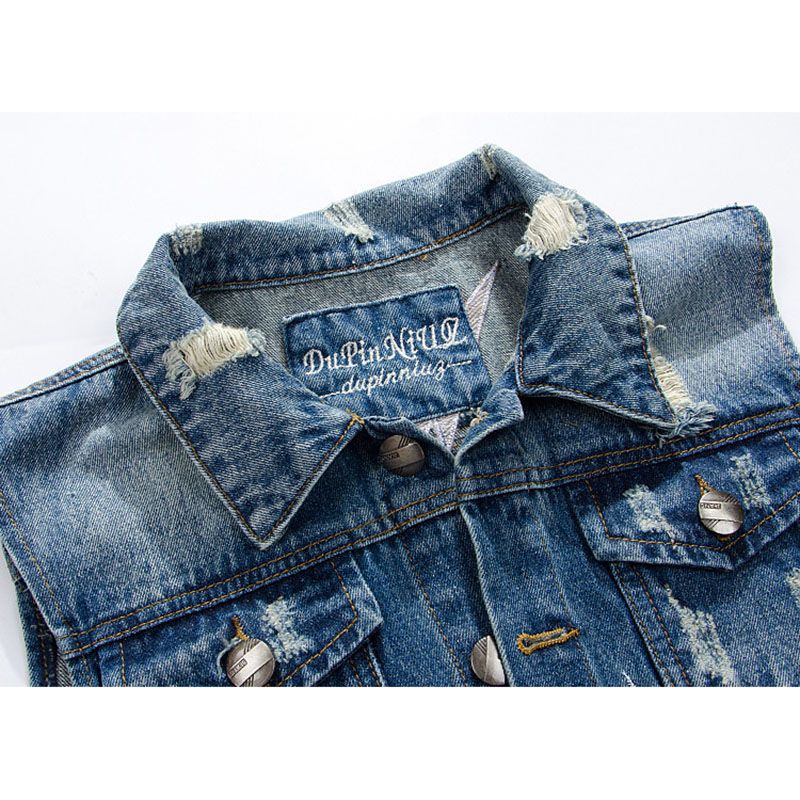 High Quality Men's Denim Vest New Designer Embroidery Vintage Retro Blue Jacket
