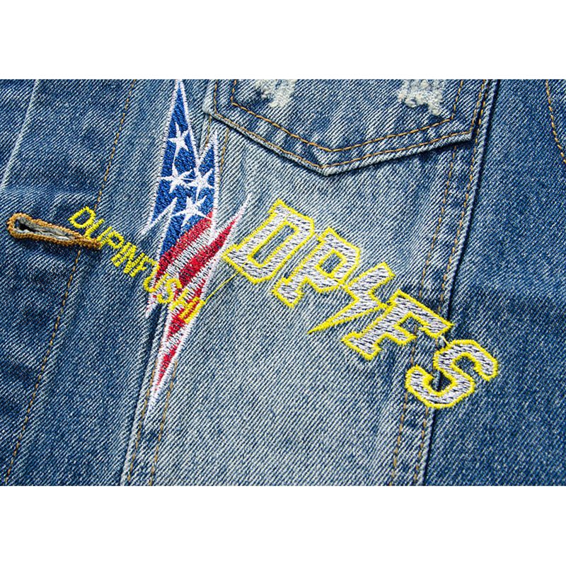 High Quality Men's Denim Vest New Designer Embroidery Vintage Retro Blue Jacket