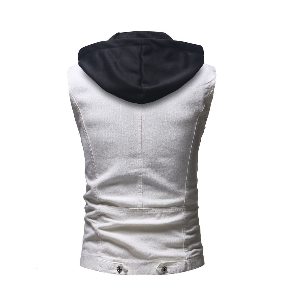 Autumn Winter Men Ripped Distressed Jeans Vest Vintage Sleeveless Denim Jacket