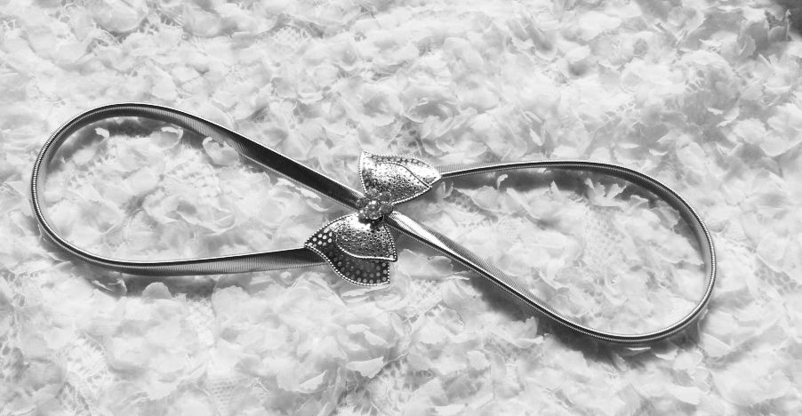 Silver Elastic Belt For Women Flower Leaf Ladies Waist