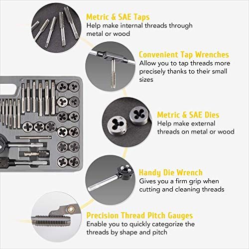 60 PCS Tap And Die Set Metric And Standard Sizes Included Ta
